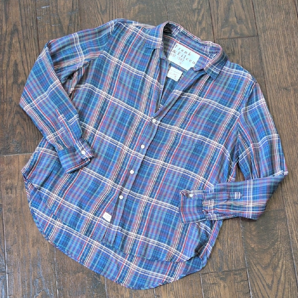FRANK & EILEEN I Blue Multicolor Plaid Soft Cotton Button Down Eileen Shirt, S - Picture 2 of 15